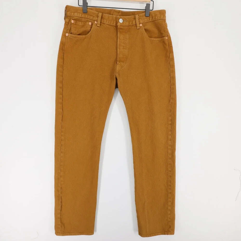 Levis 501 Jeans Mens 34x34 Brown Original Fit Straight Leg Button Fly Denim
